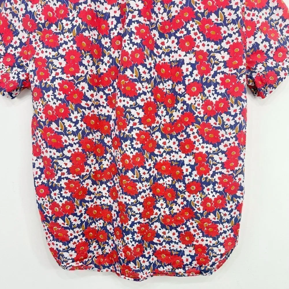 J. Crew Blue Red Floral 100% Cotton Slim Fit Button Down Short Sleeve Shirt